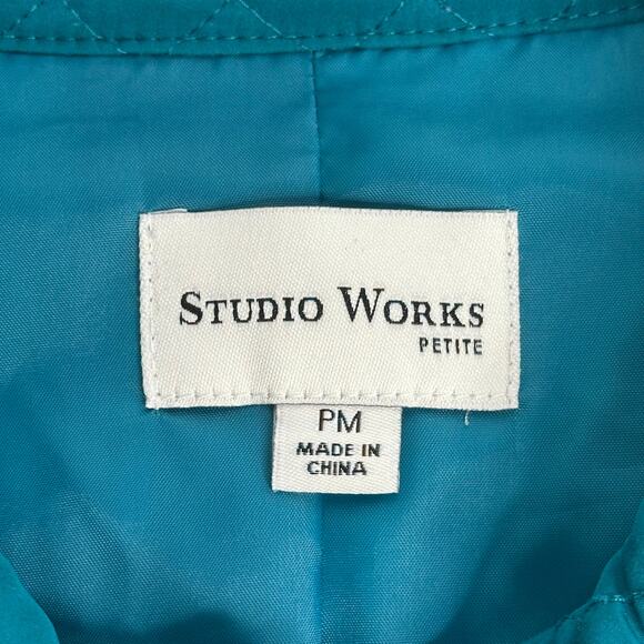 Studio Works Teal Diamond Quilted Field Jacket Coat Womens Petite Size Medium PM - Picture 5 of 12